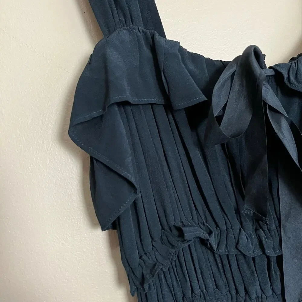 DÔEN Carolynn Crepe Smocked Midi Dress Black - Picture 11 of 15